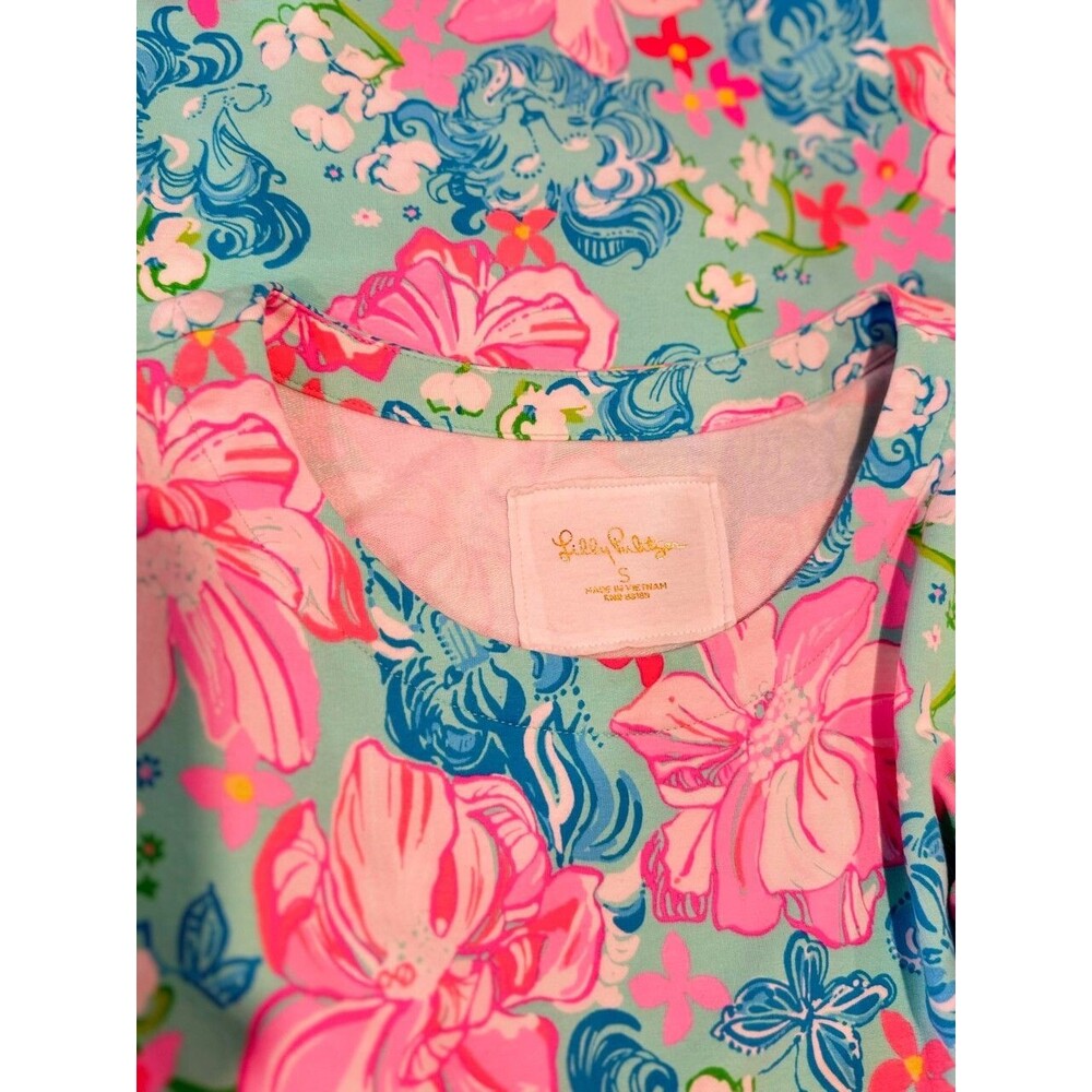 Lilly Pulitzer Dress Blue Cayce Mini Puff Sleeve Floral Luscious Lions Small - Picture 4 of 11